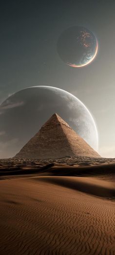 an artist's rendering of two pyramids in the desert