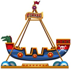 an amusement ride for children with pirate ship and sea animals on the front, isolated against a white background