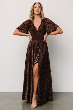 Veronica Velvet Maxi Dress | Espresso - Baltic Born Elegant Brown Velvet Dress, Embossed Velvet, Burnout Velvet Dress, Velvet Maxi, Velvet Maxi Dress, Wedding Plan, Witchy Fashion, Mom Wedding