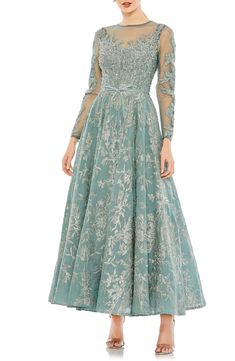 Mac Duggal Beaded Floral Long Sleeve Illusion Lace Gown | Nordstrom Crochet Jackets, Embellished Cocktail Dress, Mother Dresses, Unique Prom Dresses, Designer Prom Dresses, Prom Designs, Peach Fuzz, High Quality Dress, Mac Duggal