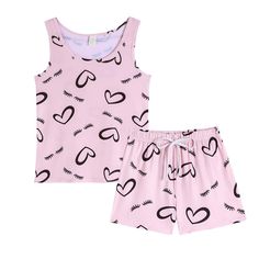 PRICES MAY VARY. Material: 95%Polyester & 5%Elastane. Soft and lightweight pajamas for women. Women Size: these pajamas are USA Size for women. X-Small(USA Size:0-2), Small(USA Size:4-6), Medium(USA Size:8-10), Large(USA Size:12-14), X-Large(USA Size:16-18). Summer Pajama Set For Women: sleeveless tank top and shorts set. Shorts is designed with elastic waist and drawstring. Cute Women Sleepwear sets: heart printed tank top with a matching plaid shorts. Comfy pjs for women: relaxed fit design fo Casual Sleeveless Sleepover Sets, Pink Tank Top For Summer Sleepover, Pink Summer Sleepwear For Relaxation, Pink Sleepwear For Summer Relaxation, Casual Pink Sleep Tank Top, Cute Summer Tank Top For Loungewear, Cute Sleeveless Sleep Tops, Casual Tank Top For Sleepovers In Spring, Cotton Tank Top For Pajama Party In Summer