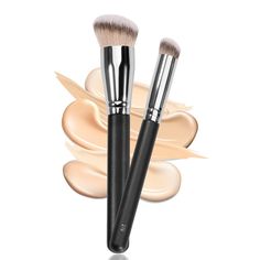 PRICES MAY VARY. BRUSHES FOR FLAWLESS LOOK! - This angled curve designed foundation brush and concealer brush set perfectly fits the face's curvature, and can emerge natural coverage quickly, help you get a smooth, lightweight but flawless base makeup. Try and you gonna love it! NO STREAK & NO CAKEY - Made of German synthetic bristles, totally vegan, soft even for sensitive skins. With high-density bristles, this foundation brush doesn't soak up excessive amounts of makeup products, blending mak Flawless Base Makeup, Makeup Foundation Brush, Blending Makeup, Liquid Makeup, Under Eye Concealer, Makeup Needs, Beauty Kit, Eye Concealer, Concealer Brush