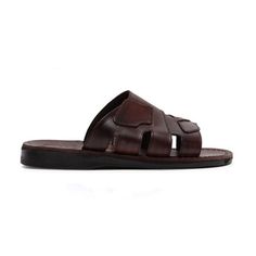 Mateo brown, handmade leather slide sandals - Front View Classic Slide Sandals For Vacation, Brown Leather Sport Sandals For Vacation, Classic Slip-on Sandals For Vacation, Classic Sandals With Cushioned Footbed For Vacation, Classic Vacation Sandals With Cushioned Footbed, Classic Closed Toe Beach Sandals, Classic Open Toe Flip Flops With Cushioned Footbed, Classic Closed Toe Sandals For The Beach, Classic Open Toe Slippers With Leather Footbed