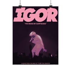 a poster with the words igor on it and a man in white shirt