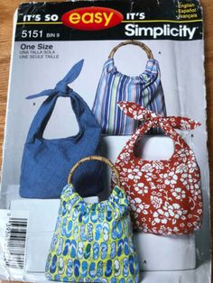 three purses are shown on the cover of an easy to sew book