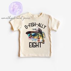 a t - shirt with a fish on it that says, o - fish ally eightt