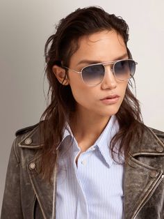 Sunframe Roger aviator model with silver frame | Golden Goose Golden Family, Shades Sunglasses, Blue Lenses, Golden Goose, Silver Frame, Vintage Aesthetic, The Dreamers, Shades, Sunglasses