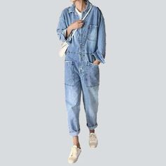 Our 2023 Spring-Summer Collection is here to bring back the nostalgia with these Nineties-inspired buttoned closure women's jeans overall! Bleached to perfection. these oversized denim shorts embody a rebellious attitude and grunge elegance. With their edgy distressed pattern and a blend of a resilient zipper and a stylish button. this is a dream denim come true!Unique Features: 90s Grunge Vibes ââ‚?Crafted to capture the spirit of the iconic '90s grunge movement. these shorts exude an effortles Casual Cotton Denim Jumpsuit With Buttons, Utility Jumpsuits And Rompers With Pockets In Medium Wash, Utility Style Washed Denim Jumpsuit, Casual Denim Jumpsuit With Buttons, Casual Denim Blue Jumpsuit With Buttons, Washed Blue Cotton Utility Denim Jumpsuit, Casual Buttoned Denim Jumpsuit For Summer, Casual Denim Jumpsuit With Buttons For Summer, Spring Utility Dark Wash Shortalls