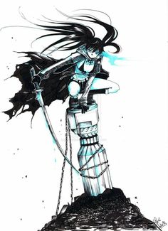 Brs standing on top of the gun with her sword out Black Miku, Jrpg Characters, Lenalee Lee, Game Black, Manga Characters, I Love Anime, Anime Cosplay