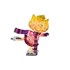 a lighted figure of a girl on a snowboard wearing a pink and purple outfit