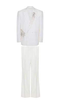 CRYSTAL EMBELLISHED CREPE SUIT SET IN WHITE