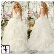 two pictures of a woman in a wedding dress with ruffles on the skirt