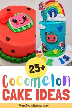 collage of cakes with the words cocomelon cake ideas