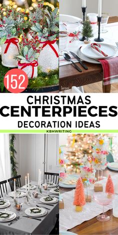 christmas centerpieces and decorations are featured in this collage