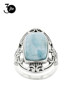 16x10mm Cushion Cabochon Larimar Sterling Silver Solitaire Ring. Measures Approximately 0.69"L x 0.46"W. Not sizeable. Larimar Rings, Solitaire Ring, Sterling Silver, Ring, Silver