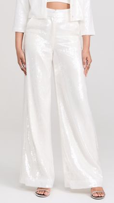 Fast Free Shipping & Free Returns on Theory High Waisted Trousers at Shopbop. Shop new arrivals from Theory at Shopbop.com Fitted Wide Leg Pants With Contrast Sequin, Wide Leg Fitted Pants With Contrast Sequin, Fitted White Pants With Sequins, Fitted White Sequin Pants, White Sequined Bottoms For A Night Out, Embellished Full-length Pants, Sequined High-waisted Wide Leg Pants, Theory Clothing, Cuffed Pants