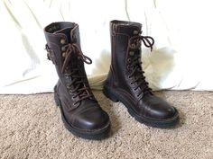 Beautiful, handmade army combat boots. In perfect condition.  I came across these while visiting the UK in a local flee market.  They are made by a small local brand in South Africa and only ship to a few select locations. So if you love these, here are your chance! Great for men and women.  They are durable, waterproof and stylish! Peace of Afrika sources footwear, knitwear and other fashion and décor accessories, mainly from small South African producers or home industries, many of which we have supported and nurtured throughout the years and watched as they grew into sustainable enterprises. In so doing, we can bring our customers a specially selected combination of classic designs with a funky African flavour to enhance their wardrobe. Brown Combat Boots With Round Toe, Brown Round Toe Combat Boots, Army Combat Boots, South African, Hiking Boots, South Africa, Combat Boots, Classic Design, Shoe Boots