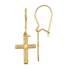 Features: Religious JewelryEarring Back: HingedShape: CrossMetal Color: YellowEarring Length: 27mmEarring Width: 10mmMetal: 14k GoldCare: Wipe CleanEarrings Style: Drop EarringsAssembled in the US from Imported Materials Yellow Earrings, Earrings Drop, Gold Cross, Religious Jewelry, Earring Backs, Photo Jewelry, Rhodium Plated, Jewellery And Watches, Fine Jewelry