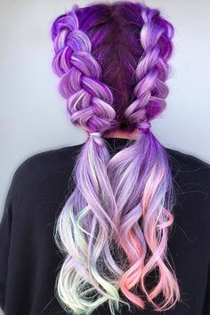 Soft Hair Color, Unicorn Hair Dye, Lavender Hair Colors, Unicorn Hair Color, Which Hair Colour, Pulp Riot Hair Color, Dutch Braid Hairstyles, Dutch Braids, Colourful Hair