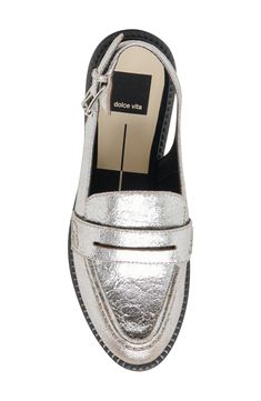 A sturdy lugged sole enhances the durability of a loafer-inspired mule complete with an adjustable slingback strap for a secure fit. Leather upper and lining/rubber sole Imported Loafers Women, Loafer Women, Loafers For Women, On Shoes, Mule, Nordstrom Rack, Metallic Silver, Rubber Sole, Leather Upper