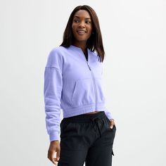 Throw on an extra layer of style with this Women's Tek Gear® Ultrasoft Cropped Bomber Jacket. Click on this WOMEN'S GUIDE to find the perfect fit and more! TECHNOLOGIES & FEATURES Tru-Dry technology wicks moisture away from the body to keep you comfortable 2 exterior pockets Tag free Crewneck Long sleevesFIT & SIZING 21" length from shoulder to hem Midweight Zipper frontFABRIC & CARE 55% cotton, 45% polyester Machine wash Imported Size: X Large. Color: Lola Purple. Gender: female. Age Group: adu