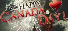 fireworks are lit up in the sky above a clock tower with canada day written on it