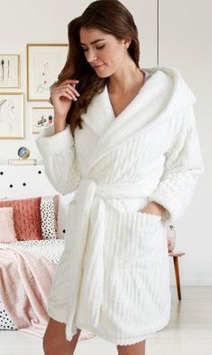 Pretty You Cloud Robe in Ivory-brownslingerie Short Gown Dress, Cotton Dressing Gown, Hooded Robe, Wrap Around Dress, Cream Fabric, Designer Lingerie, Dressing Gown, The Cloud, Swimwear Sale