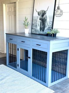 a dog house with an animal print on the wall