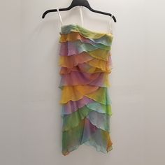 Think Of The Shoes You Can Wear With This Dress. Super Cute And Sassy. Size 10. Multilayer Multicolored Short Dress Multi Color Tulle Dress, Two Toned Tulle Dress, Tulle Dress Rainbow, Shiny Rainbow Dress, Multicolored Silk Dress, Rainbow Puffy Dress, Tacky Homecoming Dress, Balloon Art Dress, Silk Strapless Dress