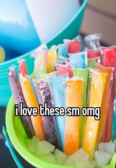 i love these sm omg candy sticks in a green bowl with ice cubes