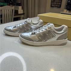 Shine New Michael Kors Sneakers Size 8 New With Box Possible Minor Dirty From Pallet Storage Michael Kors Sneakers Women, Pallet Storage, Michael Kors Shoes Sneakers, Michael Kors Sneakers, Casual Slip On Shoes, Striped Sneakers, Michael Kors Fashion, Brown Sneakers, Black Leather Shoes