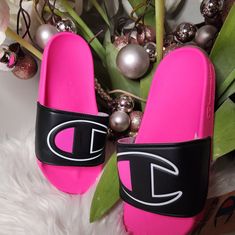 Champion Slides Size:Youth4/Women6 Color:Hot Pink Style:Ipo Cb Black/Pink 100%Authentic Brand New With Out Box Kids Sandals, Girly Accessories, Spring Shoes, Pink Fashion, Slides, Women's Shoes Sandals