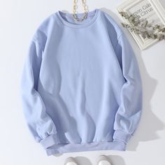 Blue Lilac, Looks Street Style, Round Neck Sweaters, Formal Dresses For Women, Loose Tops, Brown Fashion, Casual Fits, Denim Women, Women Long Sleeve