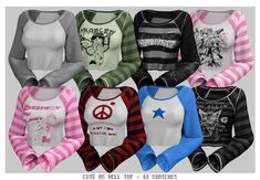 a group of women's shirts with peace signs on them, all in different colors