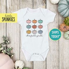 Cute Pumpkins Onesies® Brand, It's Fall Y'all with Pumpkins Onesies® Brand, Fall Infant Bodysuits PRODUCTION TIME Little Spunkies from the designer/owner of Spunky Pineapple Co https://www.etsy.com/shop/SpunkyPineappleCo   All baby and toddler clothes are 100% designed and printed with water based ink. All orders placed before 12:00 pm EST are shipped out same day (Monday - Friday). Orders received after noon are shipped out the next business day. ONESIES® BRAND  Made from 100% Cotton. We print Pumpkin Onesie, Cute Pumpkins, Baby And Toddler, Toddler Clothes, Cute Pumpkin, Toddler Tees, It's Fall, Gender Neutral Baby, Toddler Outfits