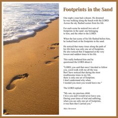 footprints in the sand poem on beach with ocean and sky background, framed by brown frame