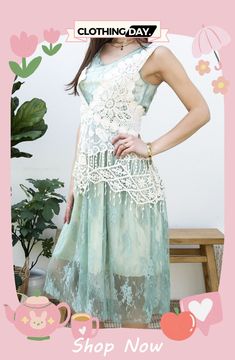 Gatsby Crochet Vest Lace Dress Set