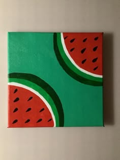 a painting of watermelon slices on a green background