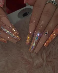 Easy Nail Polish, Quinceanera Nails, Tech Ideas, Long Acrylic Nail Designs, Blush Powder, Drip Nails, Nails Design With Rhinestones, Long Nail, Cute Acrylic Nail Designs