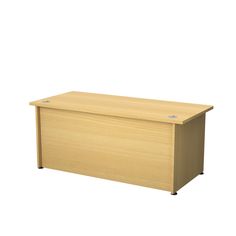 an empty wooden desk on a white background