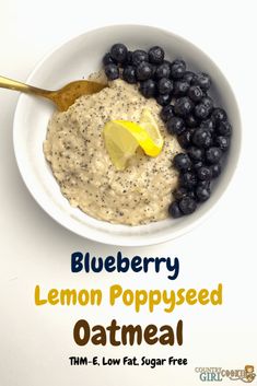 blueberry lemon poppy seed oatmeal in a white bowl