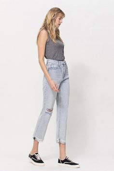 The Super High Relaxed Cuffed Straight Jean from VERVET Denim features 100% cotton material and a relaxed fit. These jeans boast a super high rise, cuff detailing, and a distressed detail at the ankle length. With a 11" rise, 26 1/2" inseam, and 15" leg opening, these jeans provide an optimal combination of fit and style. #FlyingMonkeyJeans #VervetDenim ONLY.THE.BEST. SUPER HIGH RELAXED CUFFED STRAIGHT JEAN- NON STRETCH DENIM, SUPER HIGH RISE, RELAXED FIT, CUFFED, DISTRESSED DETAIL, ANKLE LENGTH Sweater Hat, Chic Aesthetic, Flying Monkey, Sheer Fabrics, Polished Look, Perfect Shirt, Denim Fabric, Straight Jeans, Ankle Length