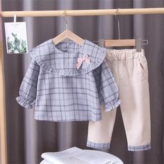 2-piece Plaid Shirts & Pants for Toddler Girl - PrettyKid Cotton School Sets For Fall, Cute Long Sleeve Sets For Fall, Adorable Baby Outfits, Girl Baby Clothes, Baby Clothes Newborn, Trendy Baby Clothes, Plaid Shirts, Plaid Pants, Plaid Skirts