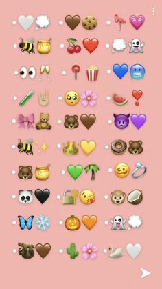 a pink background with many different types of emoticions and hearts on the side