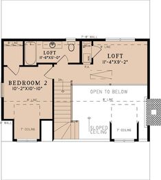 the first floor plan for a home with an upstairs bedroom and living room, as well as