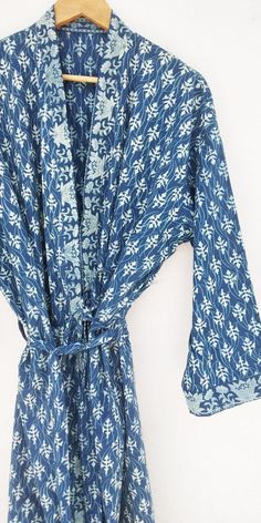 Indigo Cotton Kimono Robes for Women Indian Dressing Gown Unisex Blockprint Beach Cover ups Bridesmaid Gifts by mommyrobeclothing on Etsy https://www.etsy.com/listing/707271485/indigo-cotton-kimono-robes-for-women Floral Gown Dress, Plus Size Robes, Robes For Women, Indigo Floral, Beach Kimono, Kimono Robes, Plus Size Gowns, Printed Robe, Beach Cover Ups