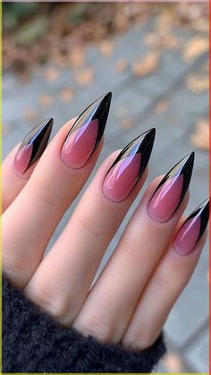 Assassin Nails, Nails Pink Halloween, Black Pink Halloween Nails, Pink And Black Nails Halloween, Pink Gothic Nails, Spooky Nails Stiletto, Goth Pink Nails, Spooky Stiletto Nails, Kawaii Goth Nails