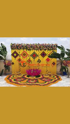 an elaborately decorated area with flowers and decorations