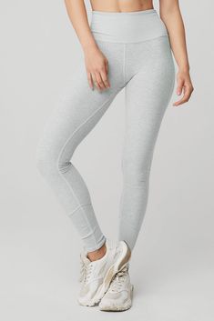 High-Waist Alosoft Lounge Legging - Athletic Heather Grey | Alo Yoga Sporty Alo Yoga Pants, Alo Yoga Stretch Athleisure Yoga Pants, Gray Activewear For Gym, Gray Activewear With Ribbed Waistband For Gym, Sporty Alo Yoga Bottoms For Pilates, Fitted Moisture-wicking Bottoms By Alo Yoga, Alo Yoga Fitted Functional Bottoms, Alo Yoga Functional Fitted Bottoms, Alo Yoga Fitted Moisture-wicking Bottoms