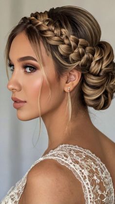 Wedding Braids Hairstyles, Braided Hair Updo, Braids Hairstyles Updo, Dutch Braid Headband, Hair Updo Wedding, French Braid Headband, Waterfall Braid With Curls, Braided Updo Hairstyles, Elegant Braids